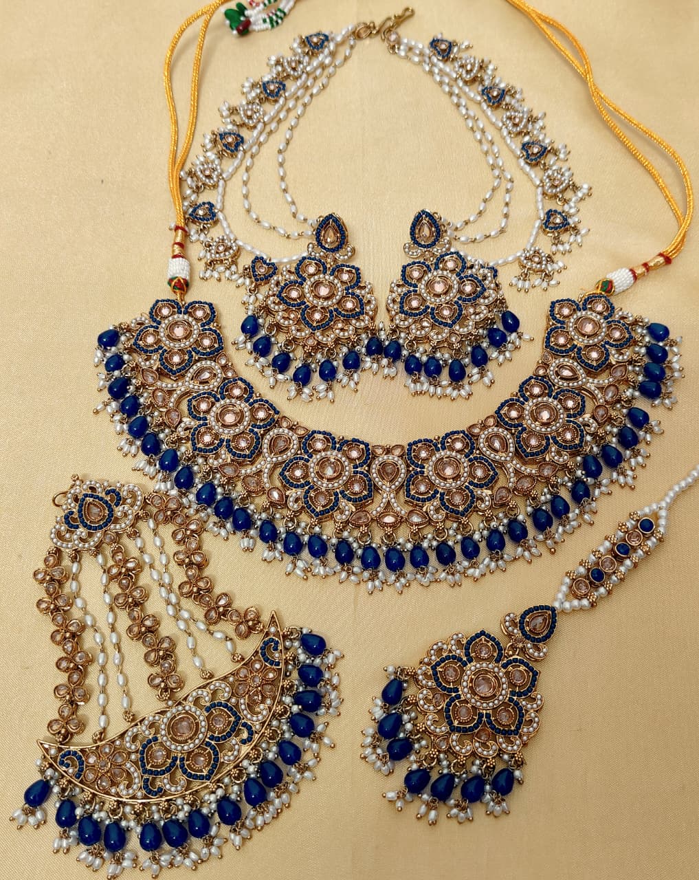 Beautiful Premium Quality Reverse Ad Stone Work Pakistani Necklace With Bahubali Earrings And Tika w